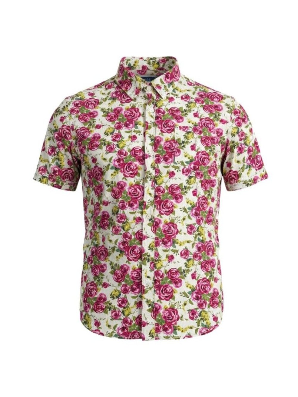 Ken LTD Womens White & Pink Floral Rose Print Button-Down Short Sleeve Shirt L